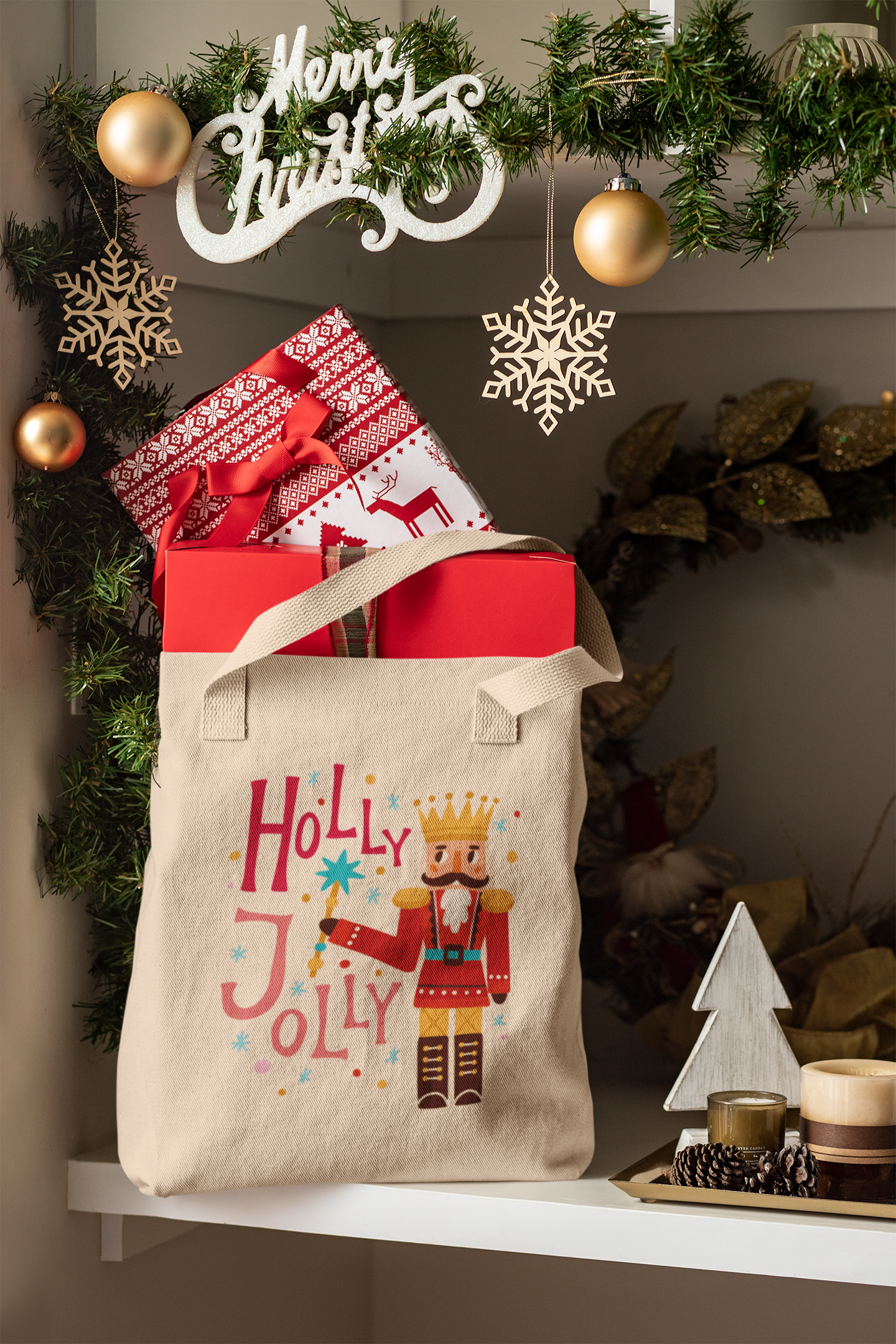 Holly Jolly Tote Bag — Christmas Holiday