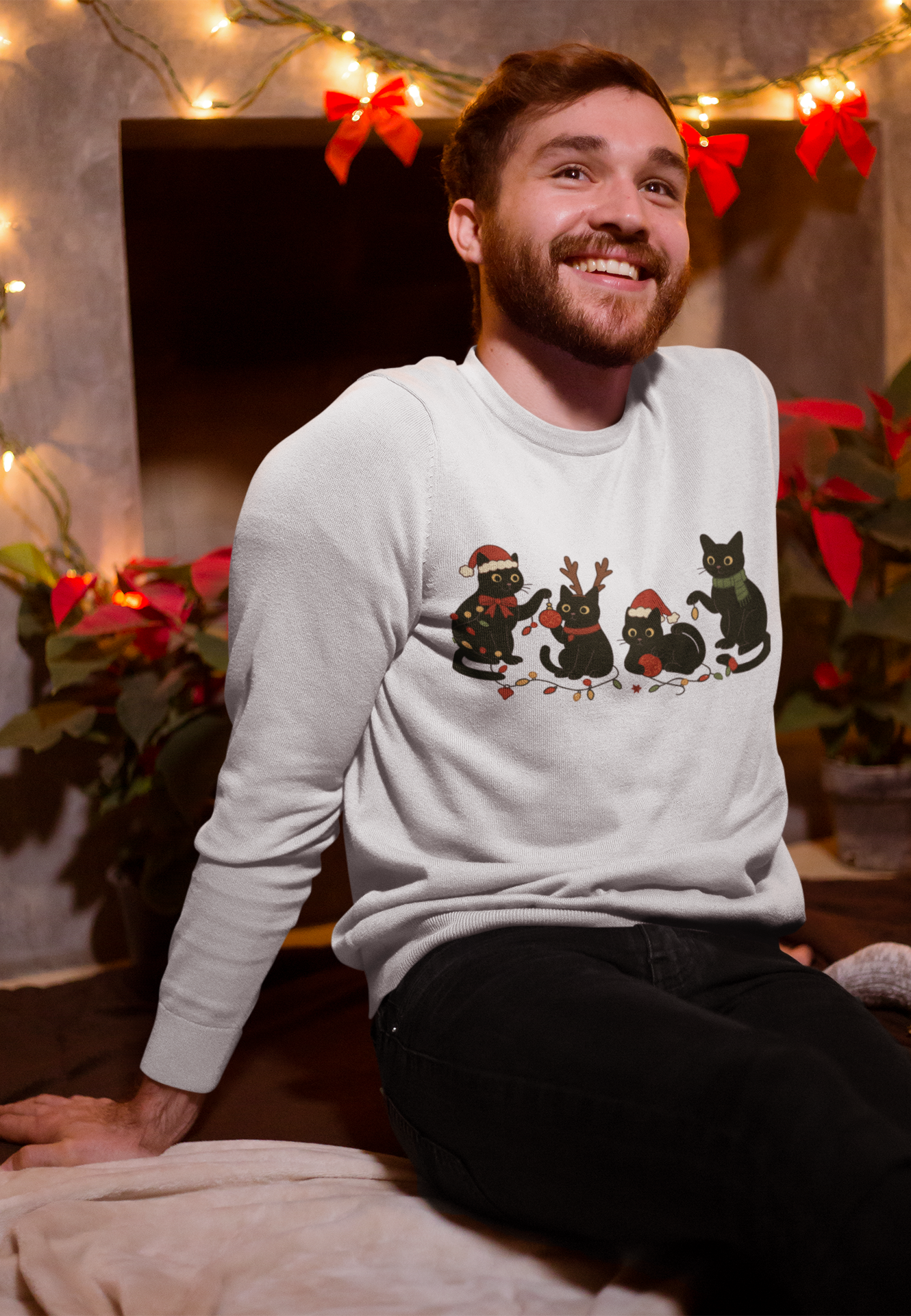 Christmas Black Cats Sweatshirt — Festive Cat Holiday Crewneck
