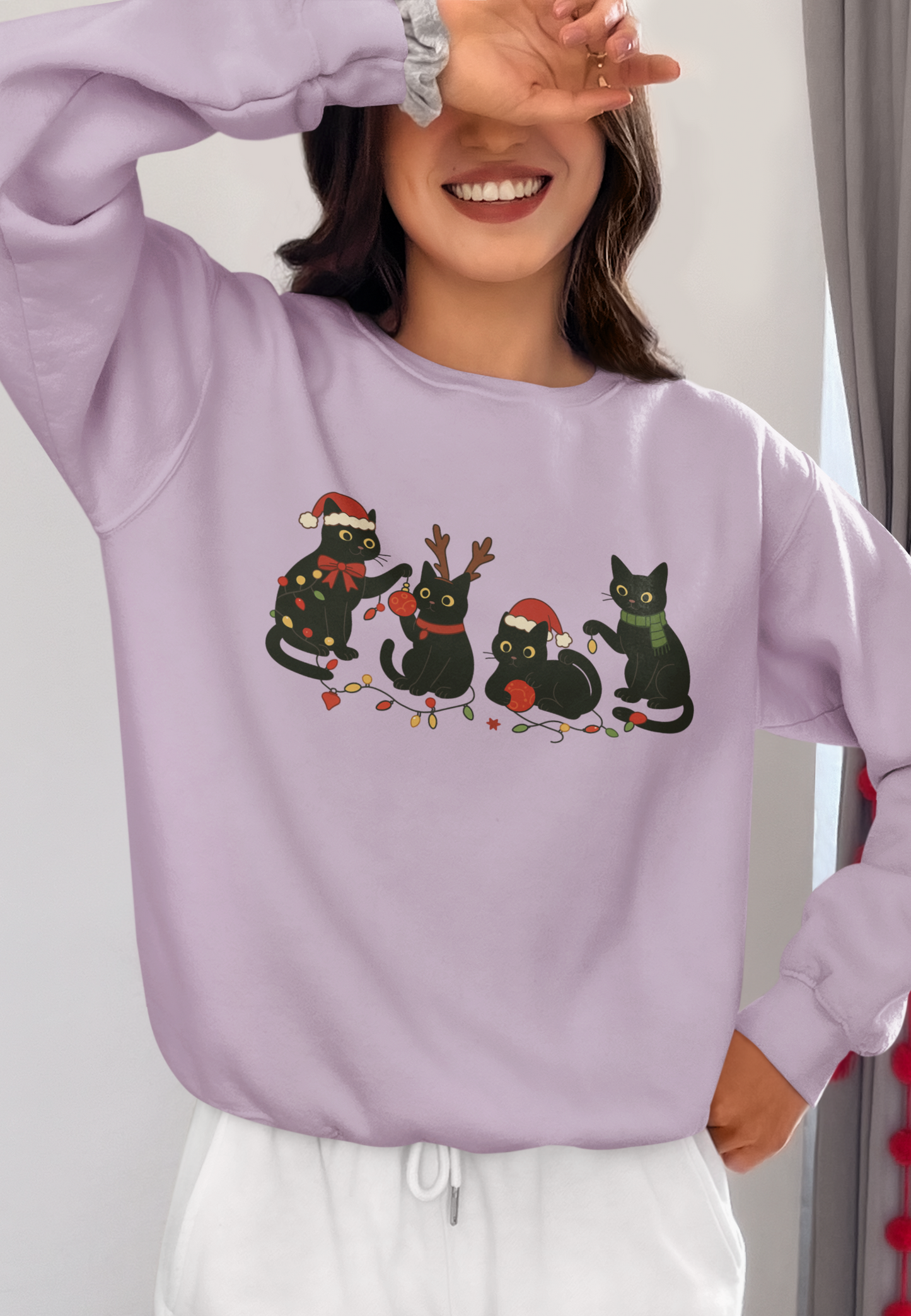 Christmas Black Cats Sweatshirt — Festive Cat Holiday Crewneck
