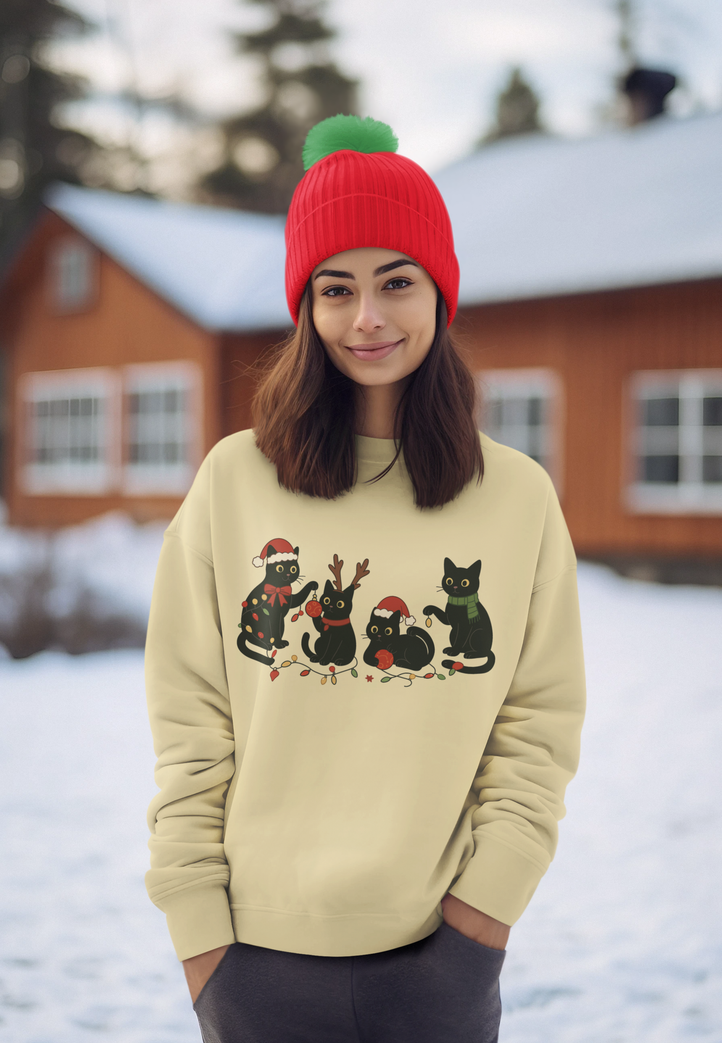 Christmas Black Cats Sweatshirt — Festive Cat Holiday Crewneck